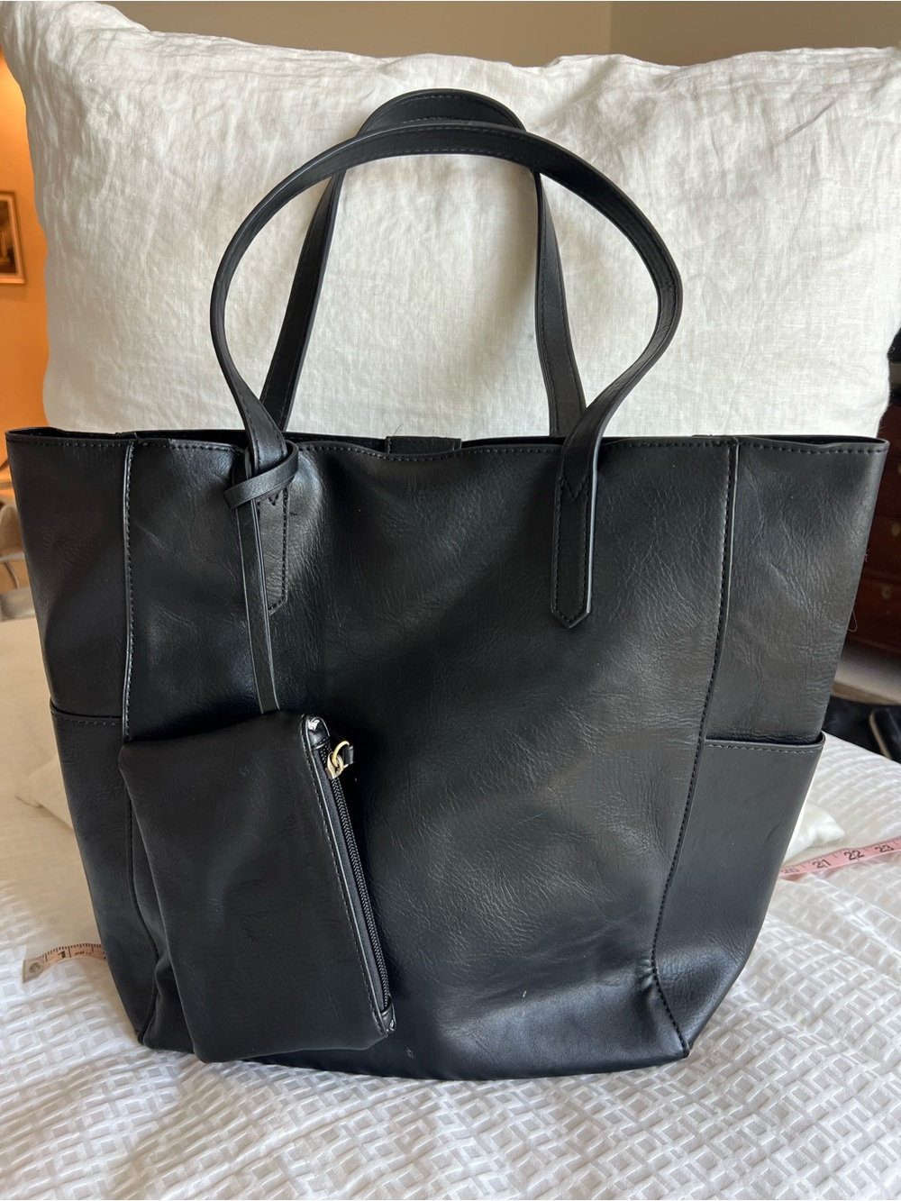 Joy Susan Black Faux Leather Tote with Detachable Pouch